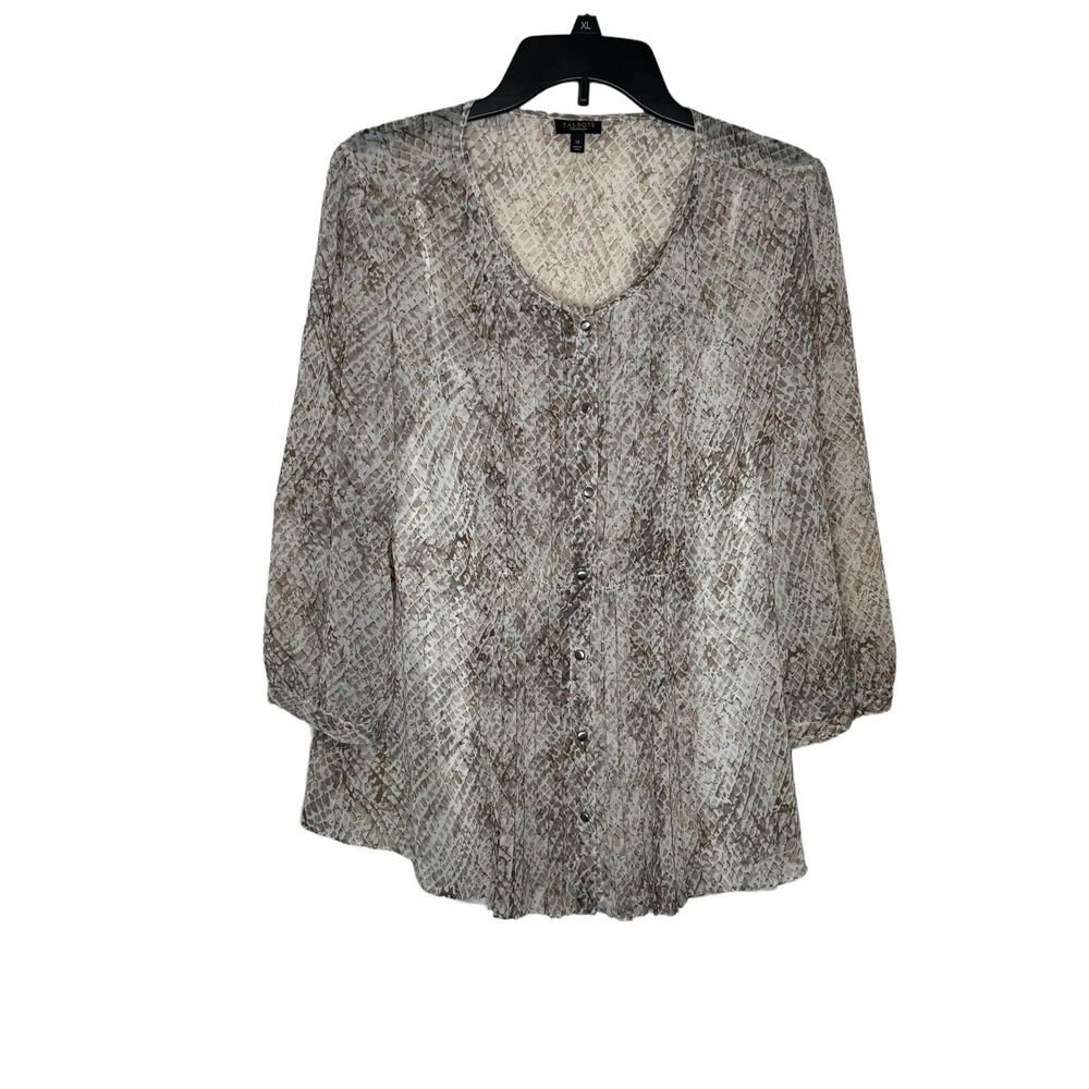 Talbots Womens Top Snake Print Button Front 3/4 Sleeve 2-Piece Gray Plus Size 14